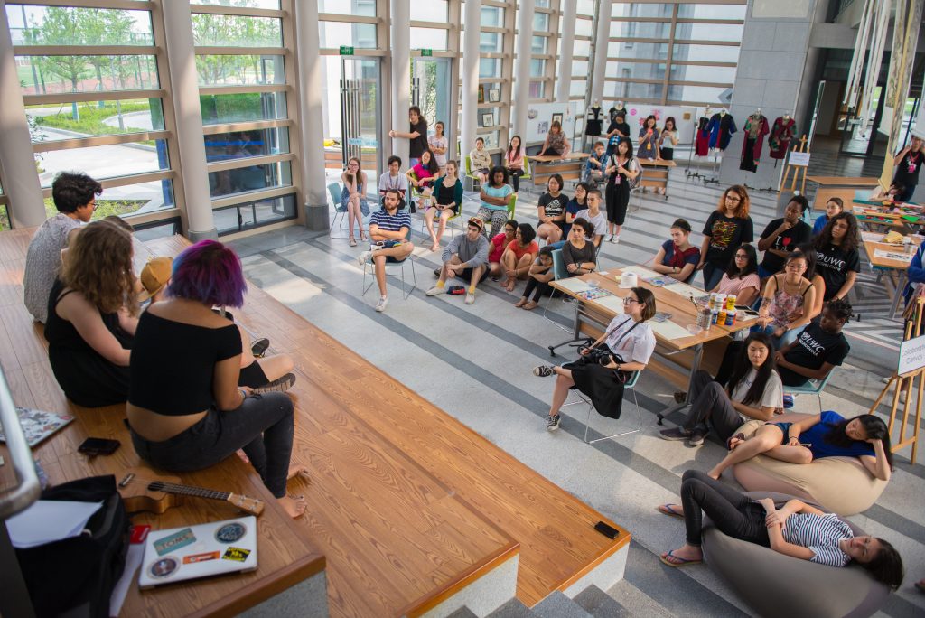 Students gathered around a common area